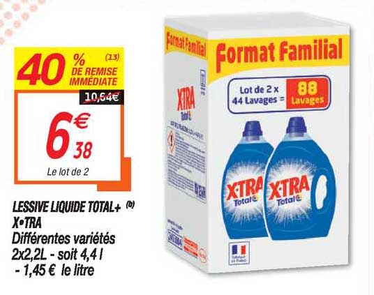 lessive liquide total+ x tra 40% de remise immédiate
