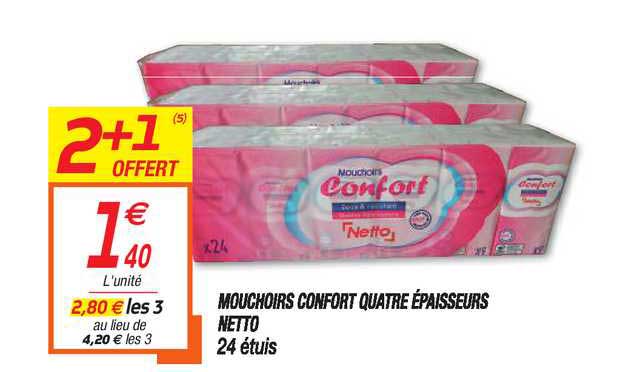 mouchoirs confort quatre épaisseurs 2+1 offert