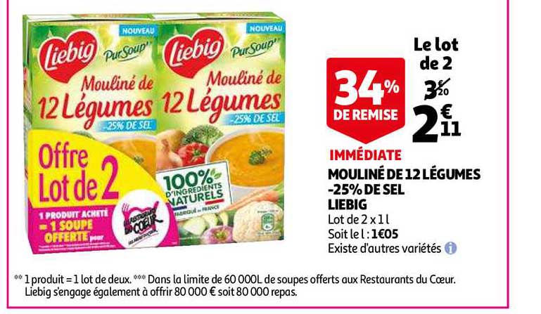Mouliné De 12 Légumes Moins 25% De Sel Liebig 34% De Remise Immédiate