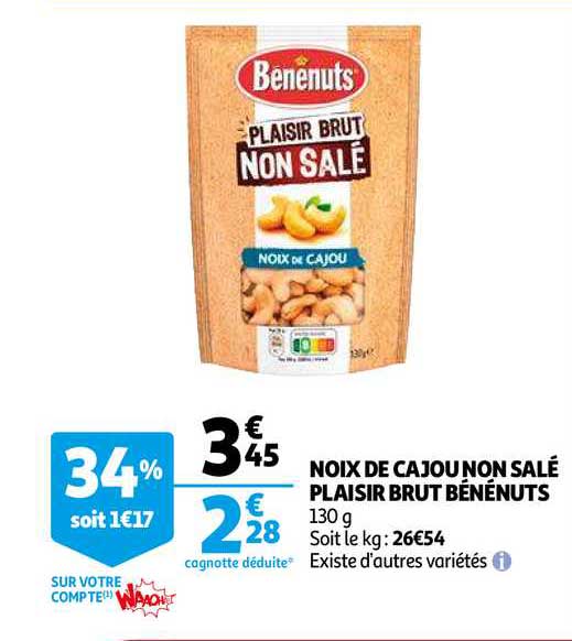 noix de cajou non salé plaisir brut bénénuts