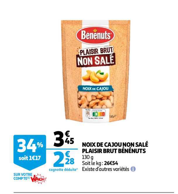 noix de cajou non salé plaisir brut bénénuts