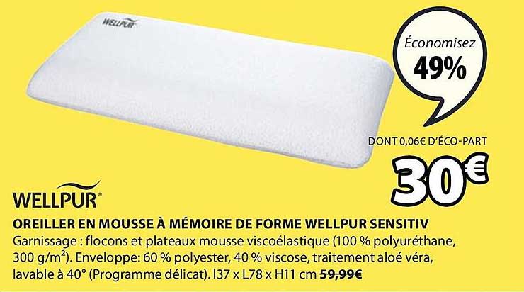 Oreiller En Mousse à Mémoire De Forme Wellpur Sensitiv