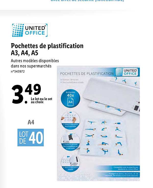 pochettes de plastification a3, a4, a5 united office
