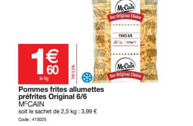 pommes frites allumettes préfrites original 6-6 mccain