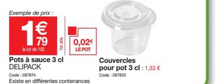 pots à sauce 3 cl delipack, couvercles pour pot 3 cl