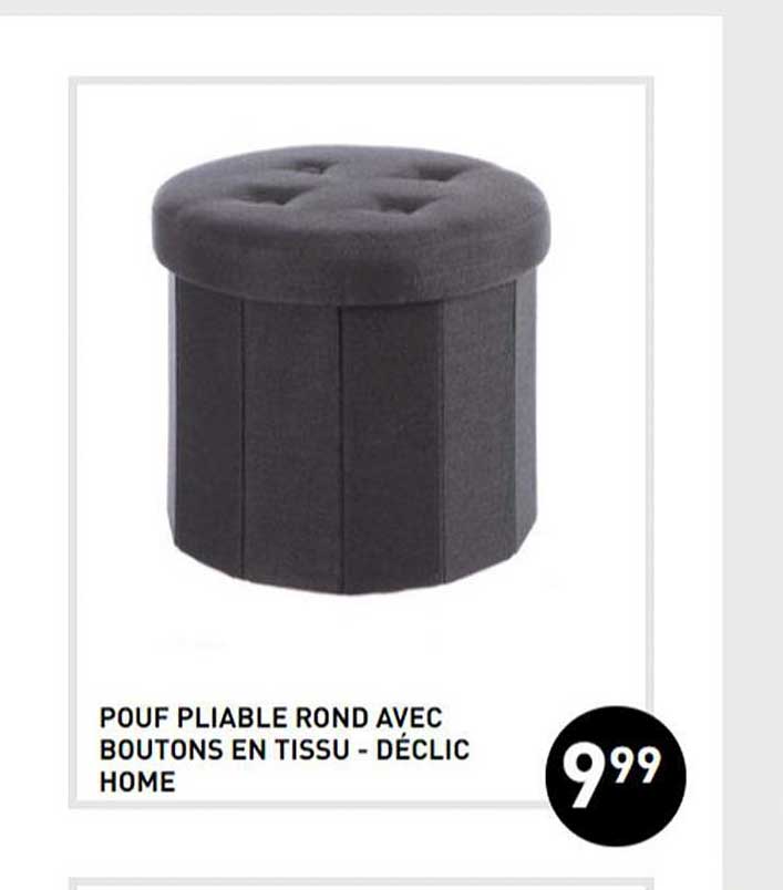 Pouf Pliable Rond Avec Boutons En Tissu - Déclic Home