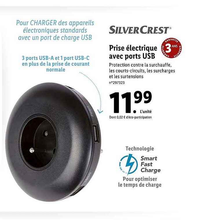 prise électrique avec ports usb silver crest