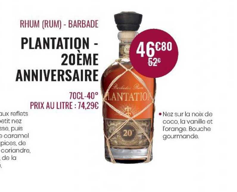 rhum (rum) - barbade plantation - 20ème anniversaire