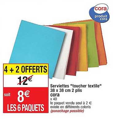 serviettes "toucher textile" 38 x 38 cm 2 plis cora
