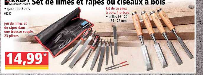 set de limes et rapes ou ciseaux à bois kraft werkzuge