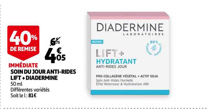soin de jour anti rides lift + diadermine 40% de remise immédiate