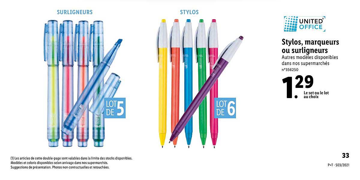stylos, marqueurs ou surligneurs united office