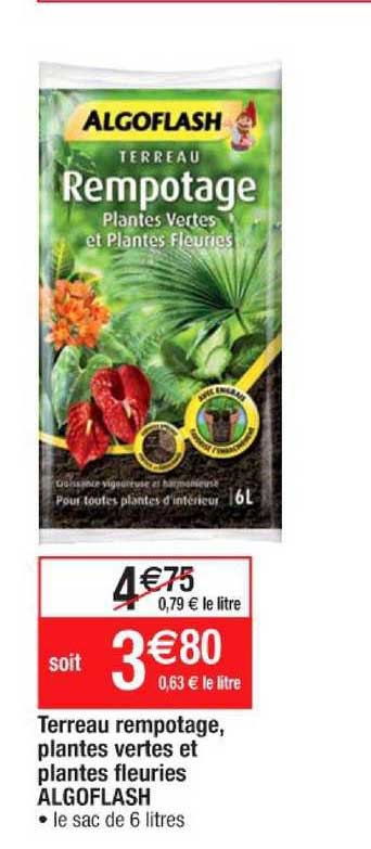 terreau rempotage, plantes vertes et plantes fleuries algoflash