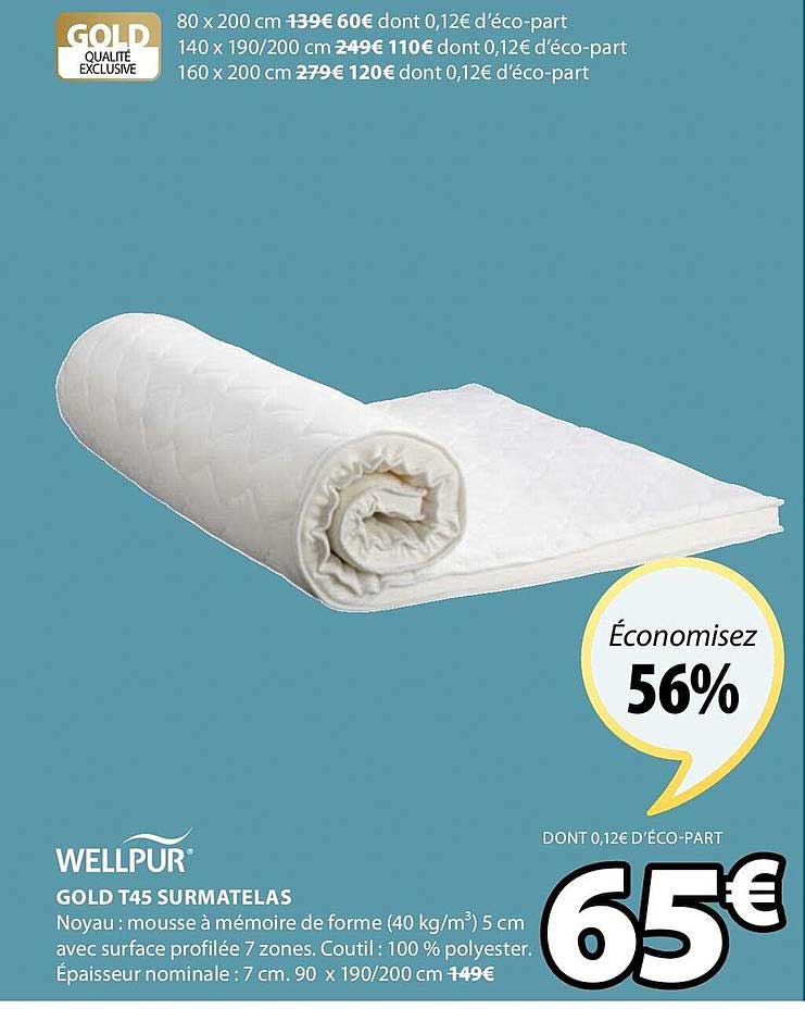 wellpur gold t45 surmatelas