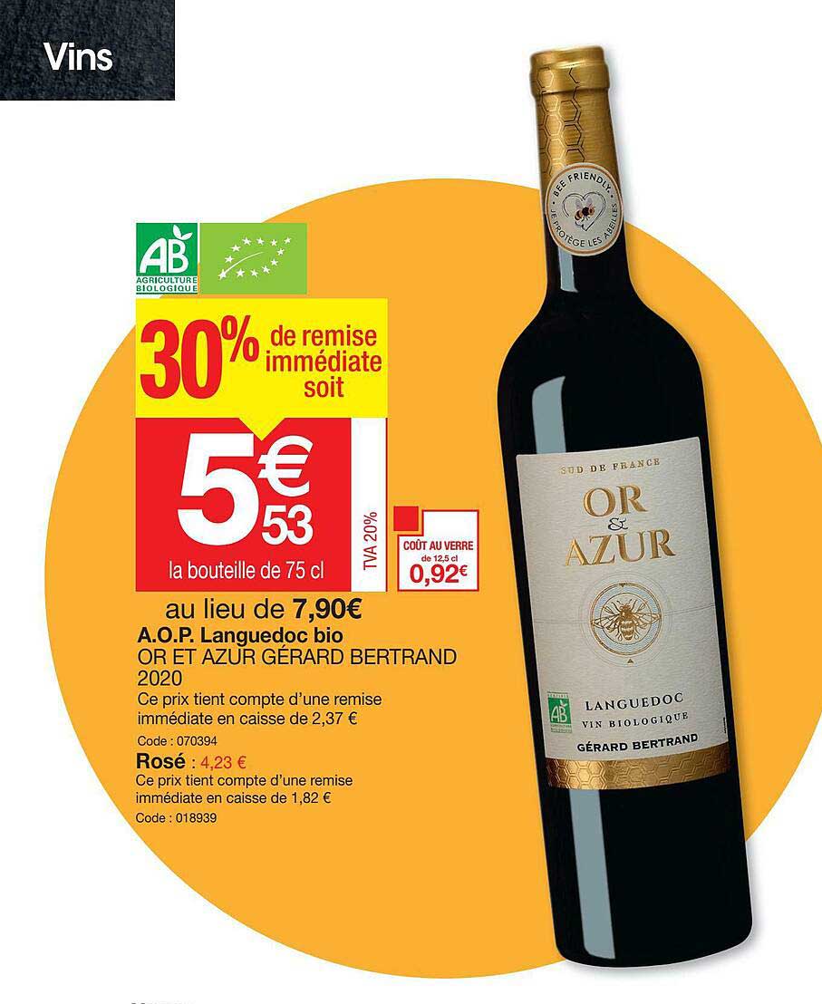 a.o.p. languedoc bio or et azur gérard bertrand 2020