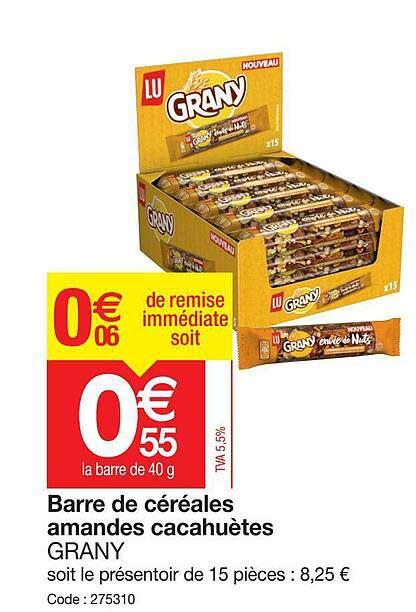 barre de céréales amandes cacahuètes grany