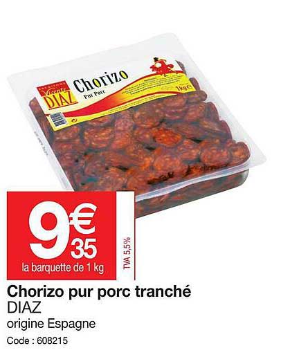 chorizo pur porc tranché diaz