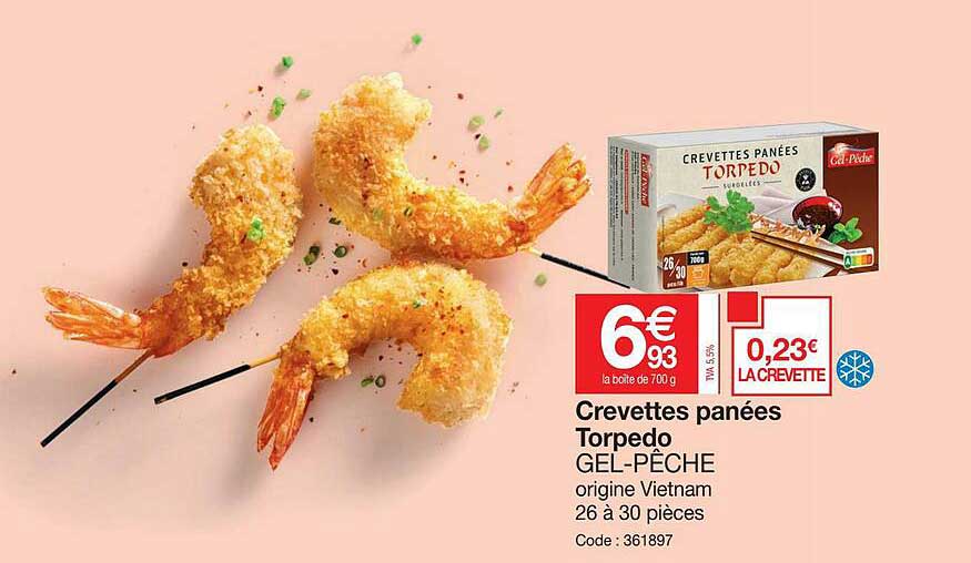 crevettes panées torpedo gel-pêche