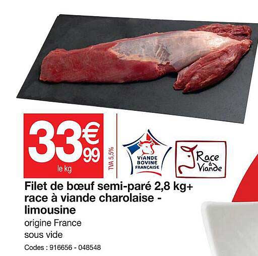 filet de bœuf semi-paré 2,8 kg+ race à viande charolaise - limousine