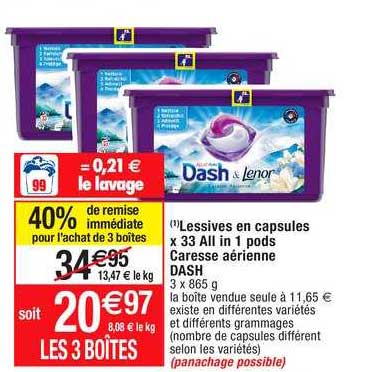 lessives en capsules x33 all in 1 poids caresse aérienne dash