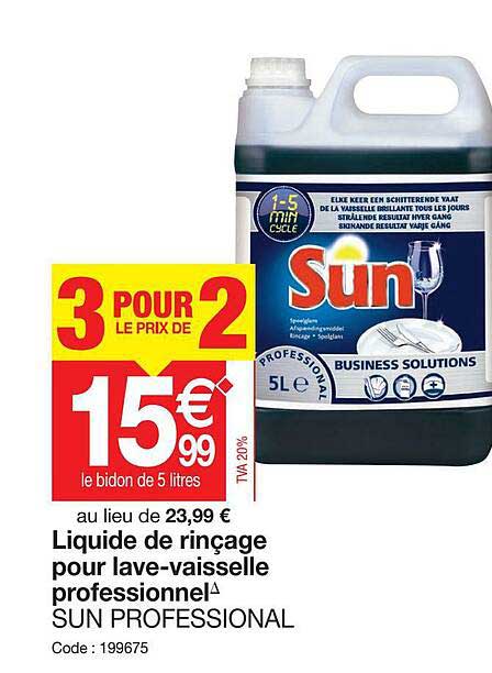 liquide de rinçage pour lave-vaisselle professionnel sun professional