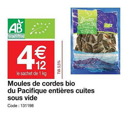 moules de cordes bio du pacifique entières cuites sous vide