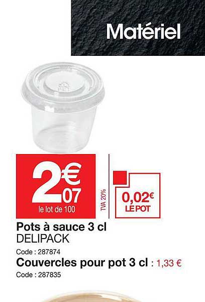 pots à sauce 3 cl delipack, couvercles pour pot 3 cl