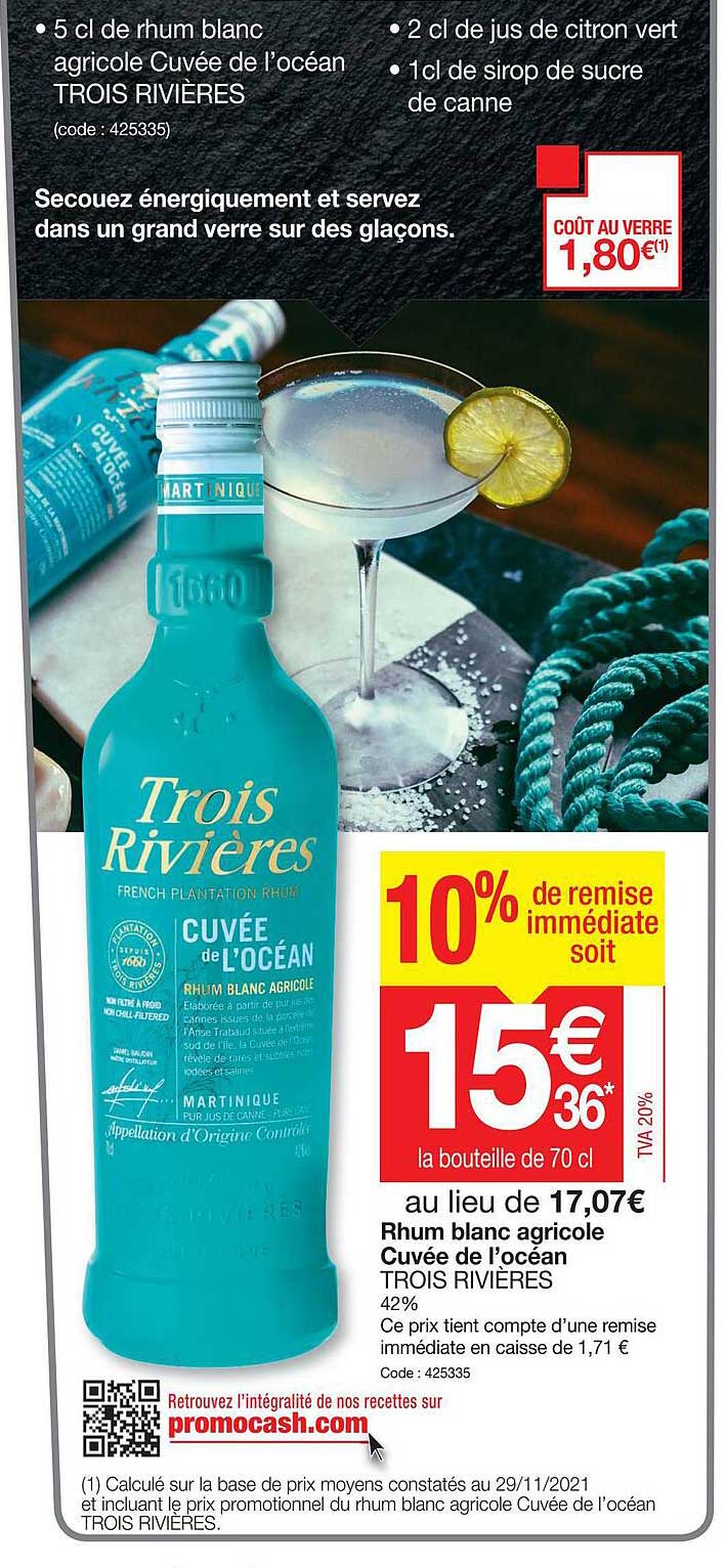 rhum blanc agricole cuvée de l'océan trois rivières