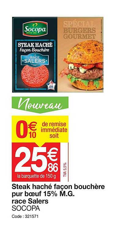 steak haché façon bouchère pur bœuf 15% m.g. race salers socopa