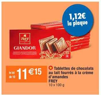 tablettes de chocolats au lait fourrés à la crème d'amandes frey