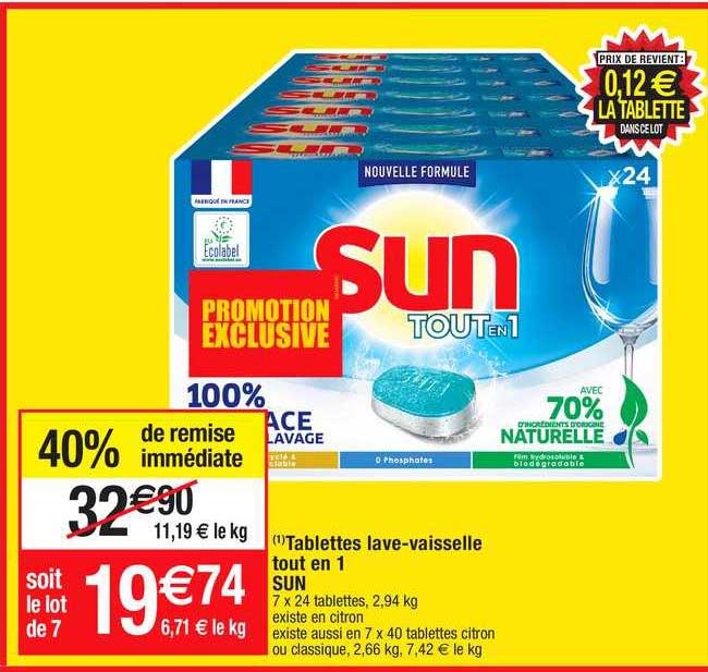 tablettes lave-vaisselle tout en 1 sun