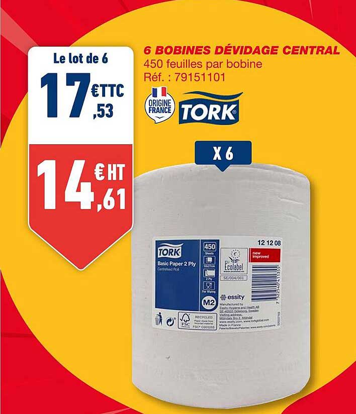 6 bobines dévidage central tork