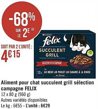 aliment pour chat succulent grill sélection campagne felix