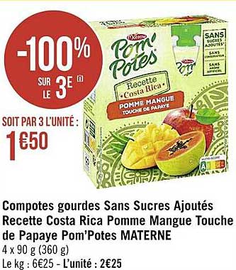compotes gourdes sans sucres ajoutés recette costa rica pomme mangue touche de papaye pom'potes materne