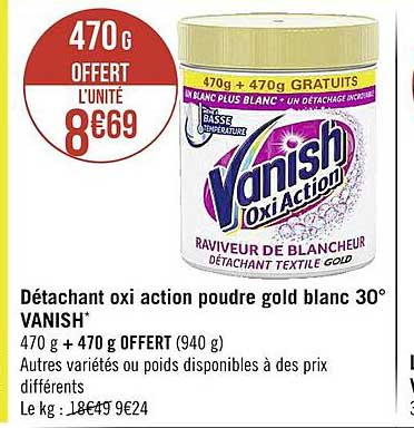 détachant oxi action poudre gold blanc 30° vanish
