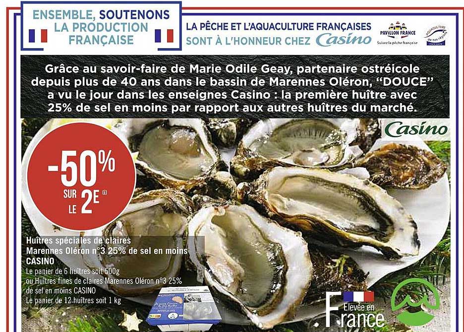 huîtres spéciales de claires marennes oléron n°3 25% de sel en moins casino