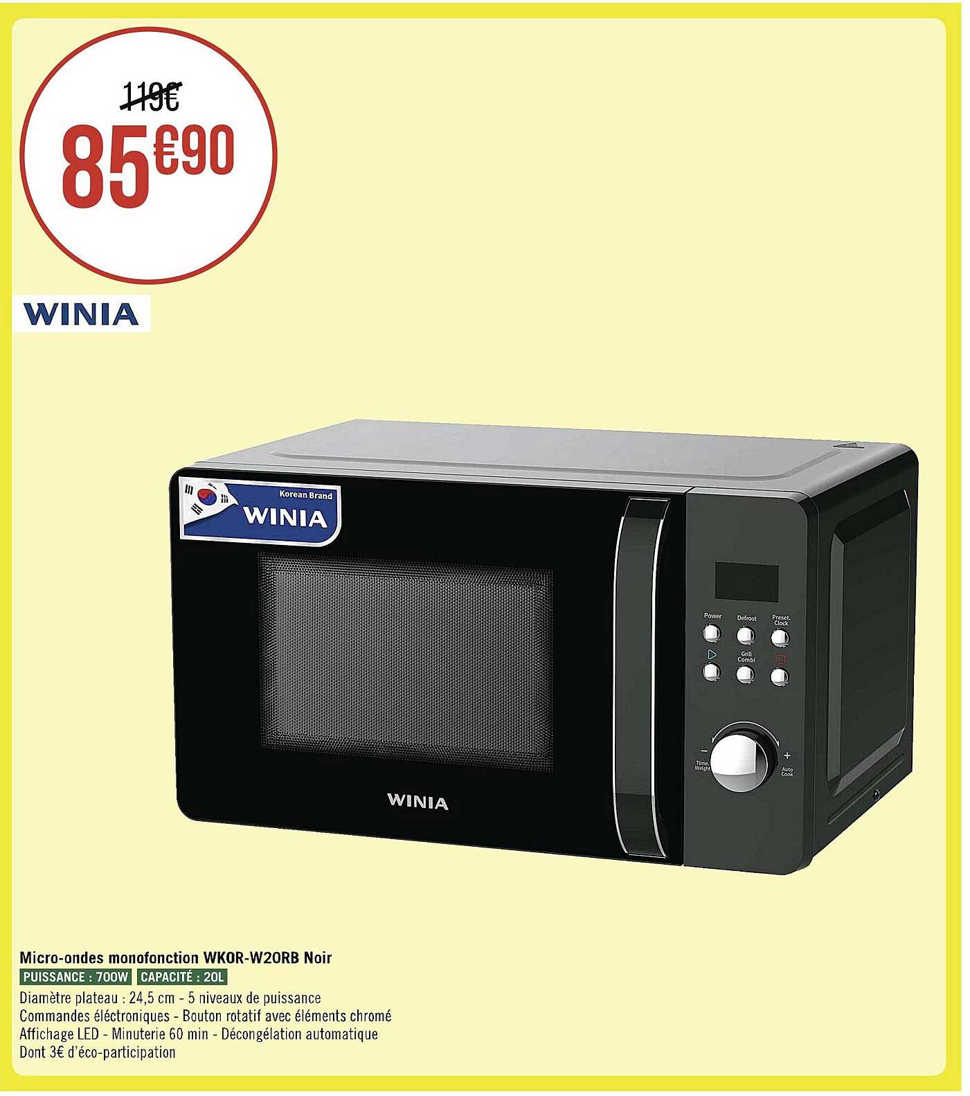 micro-ondes monofonction wkor-w20rb noir