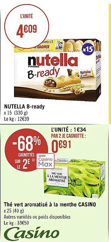 nutella b-ready, thé vert aromatisé à la menthe casino