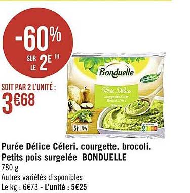purée délice céleri, courgette, brocoli, petits pois surgelée bonduelle