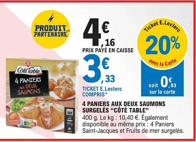 4 paniers aux deux saumons surgelés "côté table"