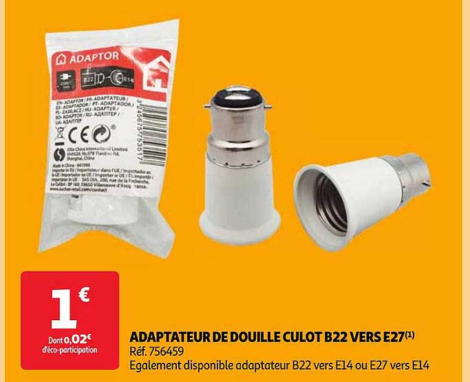 adaptateur de douille culot b22 vers e27