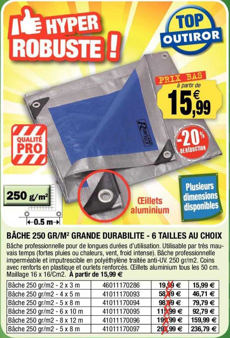 bâche 250 gr/m² grande durabilité - 6 tailles au choix