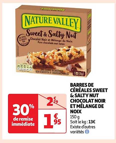 barres de céréales sweet & salty nut chocolat noir et mélange de noix