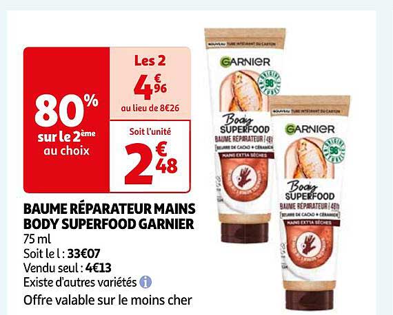 baume réparateur mains body superfood garnier