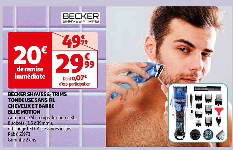 becker shaves & trims tondeuse sans fil cheveux et barbe blue motion