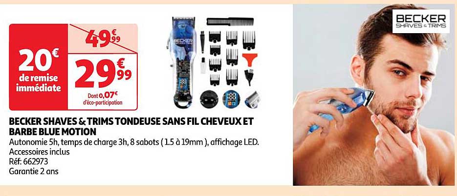 becker shaves & trims tondeuse sans fil cheveux et barbe blue motion