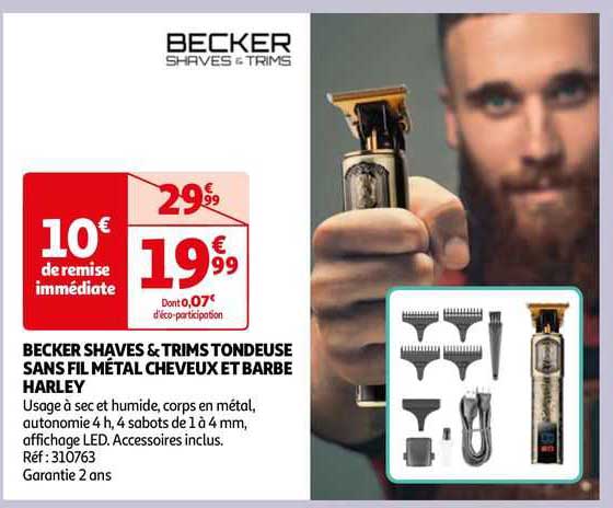 becker shaves & trims tondeuse sans fil métal cheveux et barbe harley