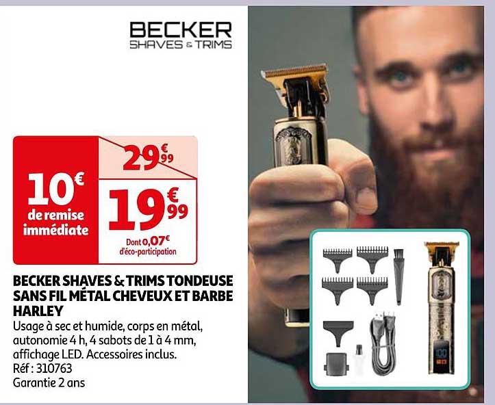 becker shaves & trims tondeuse sans fil métal cheveux et barbe harley