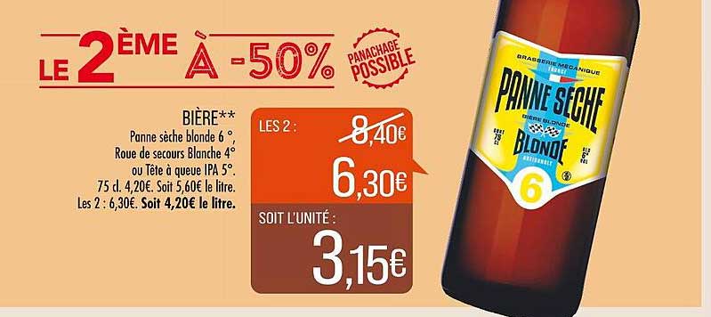 bière** panne sèche blonde 6°, roue de secours blanche 4° ou tête à queue ipa 5°