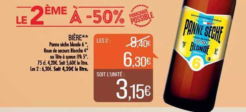 bière** panne sèche blonde 6°, roue de secours blanche 4° ou tête à queue ipa 5°